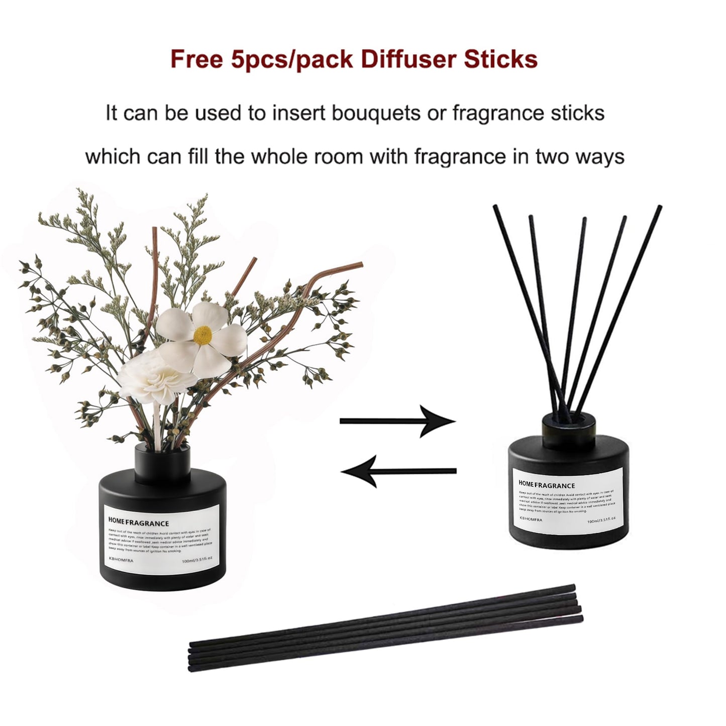 KBHOMFRA Reed Diffuser Set with Dried Flowers, 3.38fl.oz Fragrance Diffuser with Sticks, Scented Sticks Aroma Diffuser, Home & Office Décor for Air Fresheners, Bathroom (Jasmine Tea)