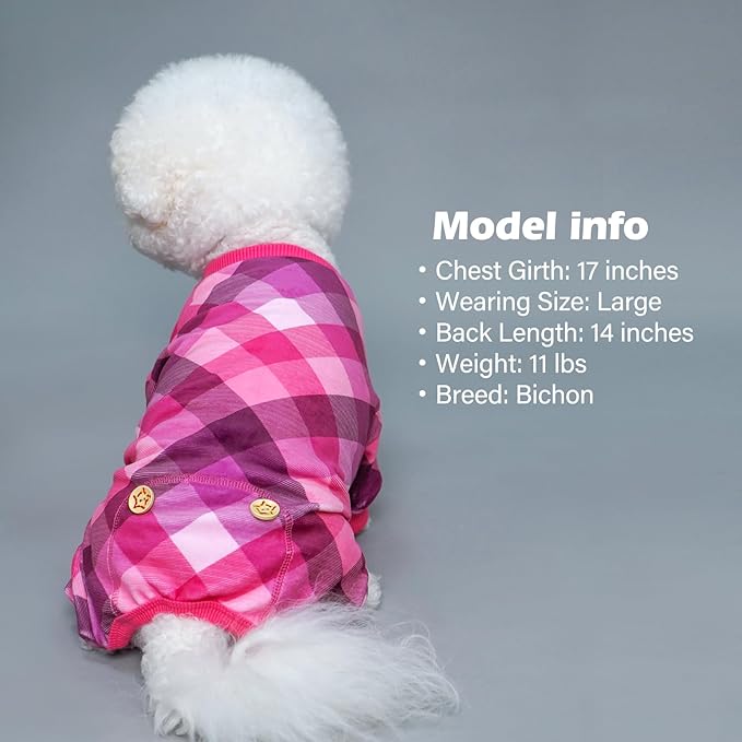 KYEESE Dog Pajamas Plaid Dog Pajamas for Small Dogs Boy Girl Comfy Pet Clothes Lightweight Pjs Stretchy Onesie Velvet Doggie Jammies Soft Coat,Pink, X-Large