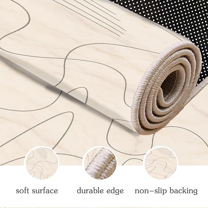 Modern Marble Rug - 3x4 Rug, Abstract Line Marble Outdoor Rugs, Minimalist Geometry Entryway Rugs, Washable & Non Slip Carpet Home Decor