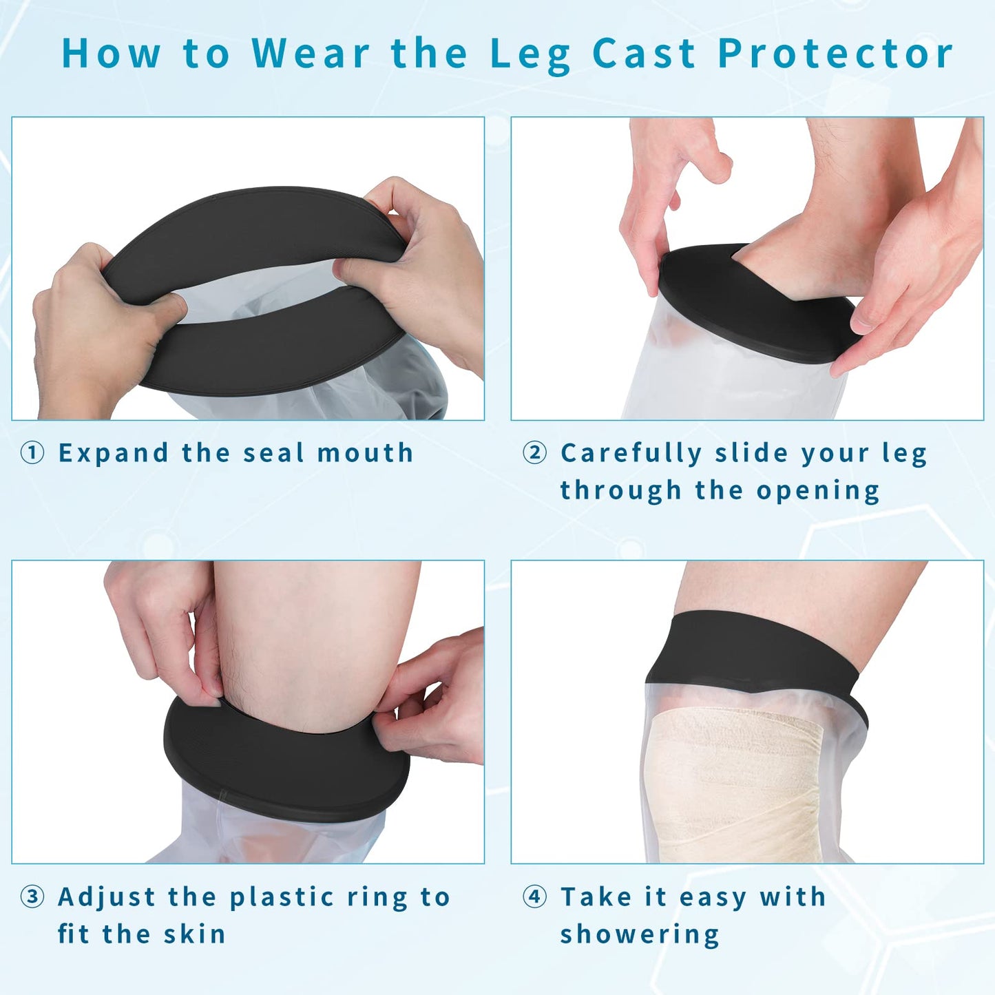 SUPERNIGHT Waterproof Knee Cast Cover, Reusable Shower Cast Protector for Adult, PICC Line Wound Bandage Protection for Leg Surgery