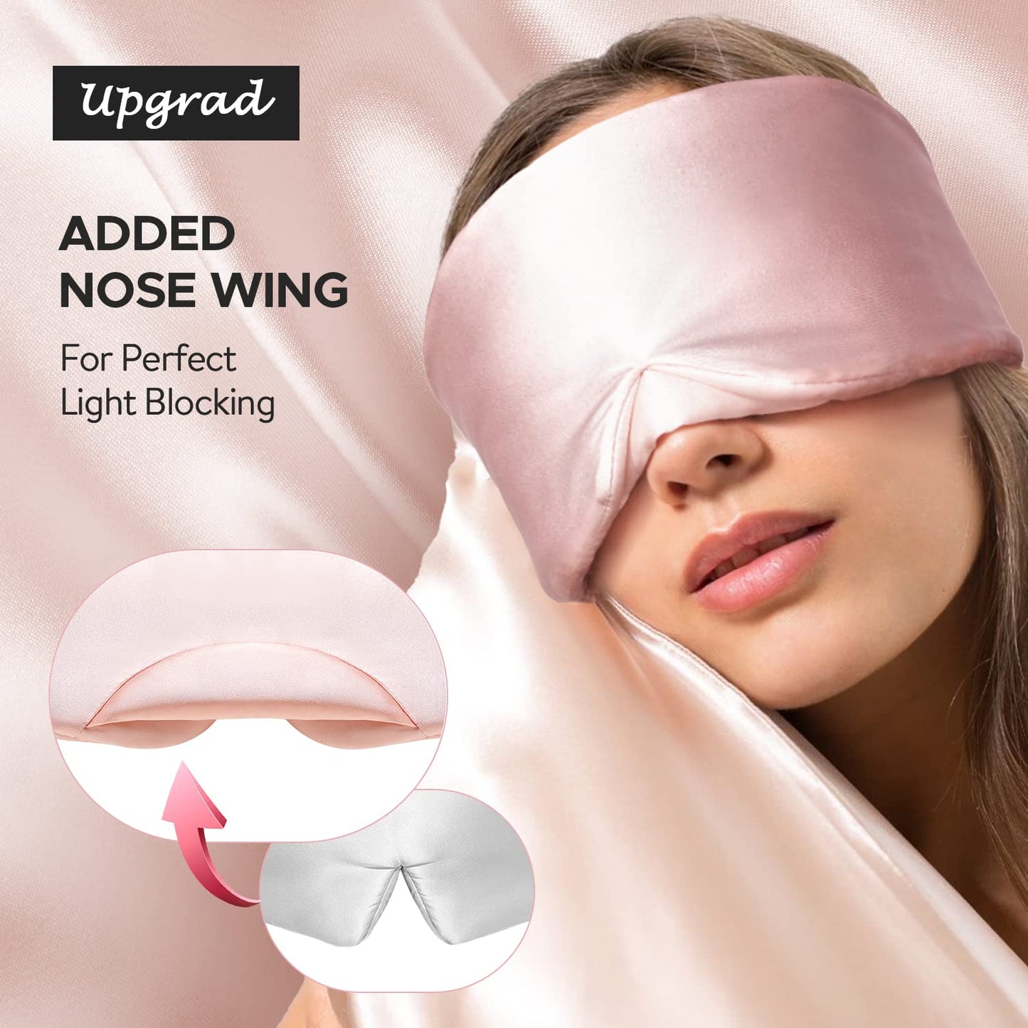 LitBear Silk Sleep Mask for Side Sleeper, Eye Mask Sleeping for Women Men 100% 22 Momme Pure Mulberry Silk, Face-Hugging Padded Eye Cover for Sleeping with Adjustable Band (Pink)