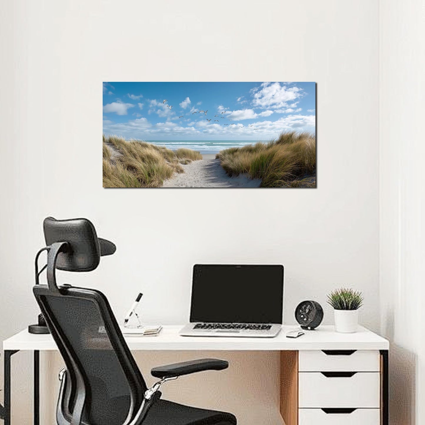 Trogonup Blue Coastal Wall Art for Living Room Ocean Seascape Canvas Print with Seagulls Nature Modern Artwork for Bedroom Office Home Decor 20x40 Inch