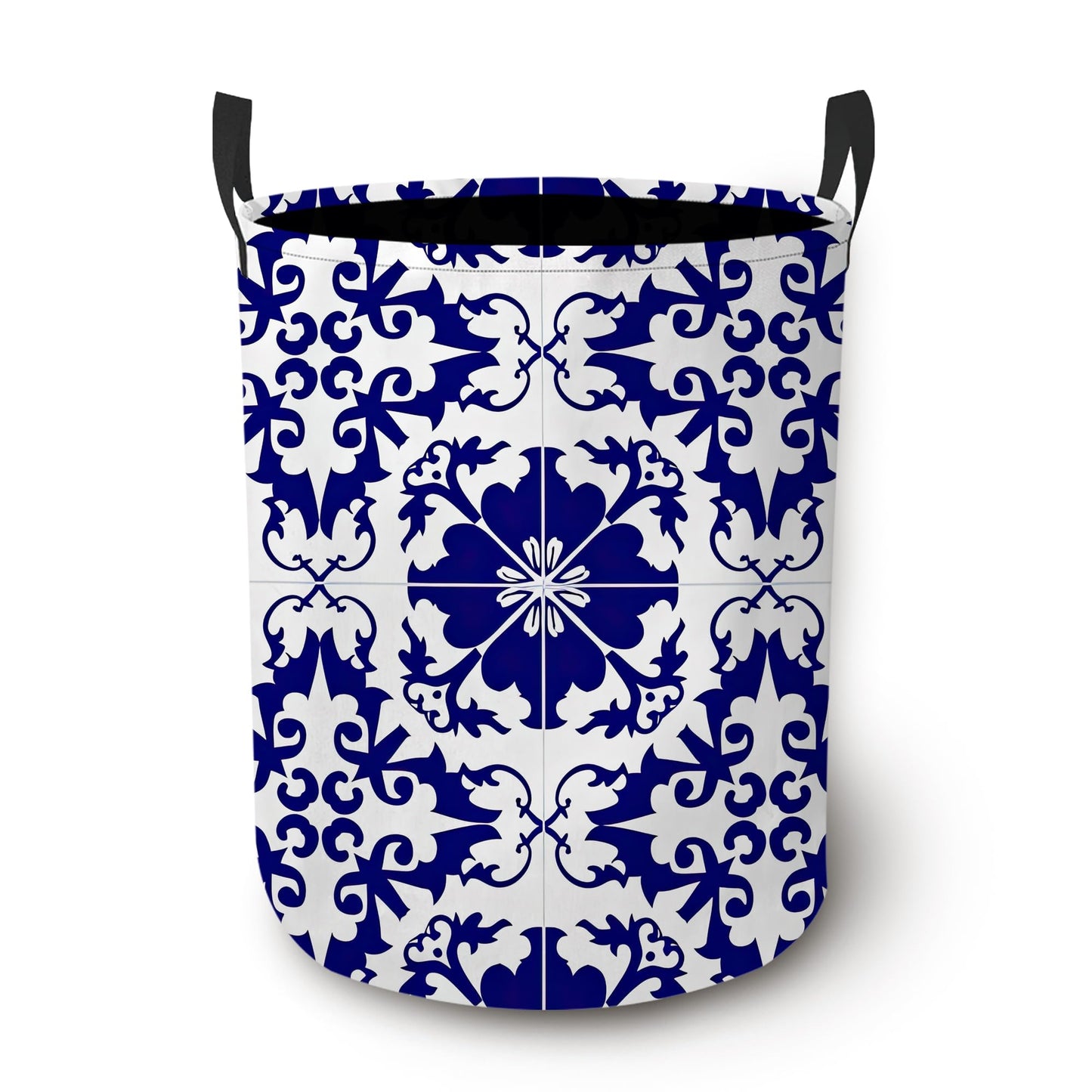 Boho Laundry Basket Oxford Cloth Blue White Tile Laundry Hamper With Handle Foldable Portable Clothes Storage Basket Storage Bag For Laundry Room/Bathroom/Bedroom/Dormitory 20.8"x16"