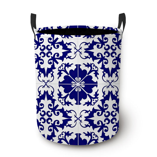 Boho Laundry Basket Oxford Cloth Blue White Tile Laundry Hamper With Handle Foldable Portable Clothes Storage Basket Storage Bag For Laundry Room/Bathroom/Bedroom/Dormitory 20.8"x16"