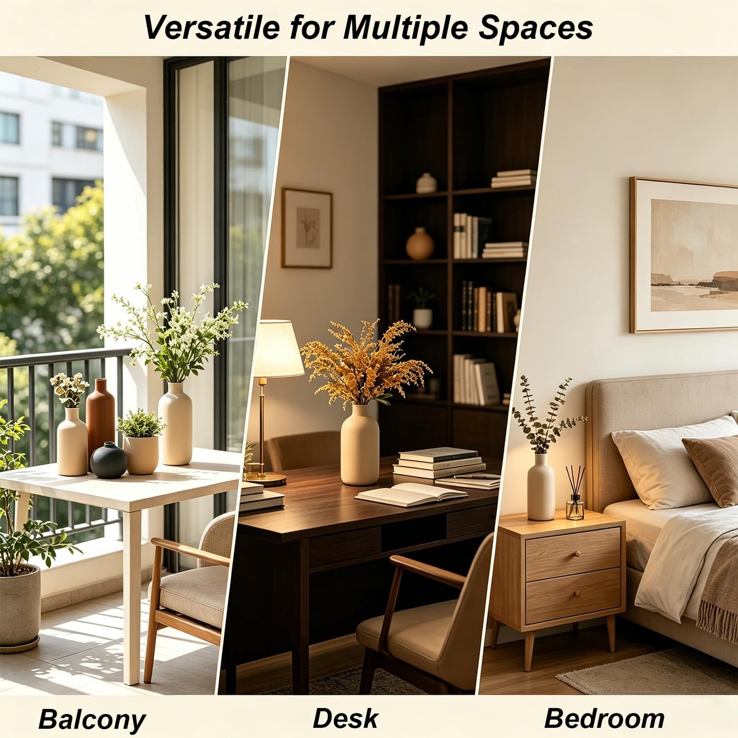 Upgraded Ceramic Vases Set for Home Decor, 4 Piece Modern Neutral Room Decor Desk Vase Bedroom Decor Flower Vase for Table Shelf Office Kitchen, Happy Birthday Gifts for Women Mom Men (Oval-4pcs)