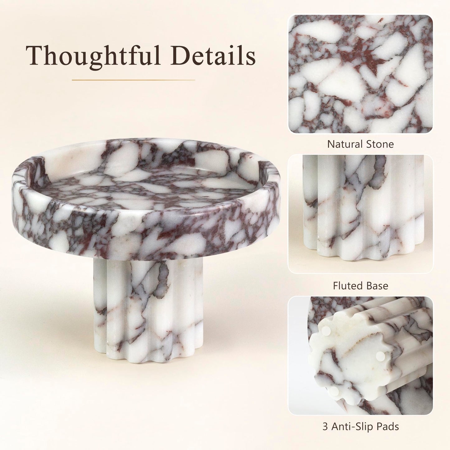 YMXYJM,Natural Marble Pedestal Tray,Decorative Display,Calacatta Viola
