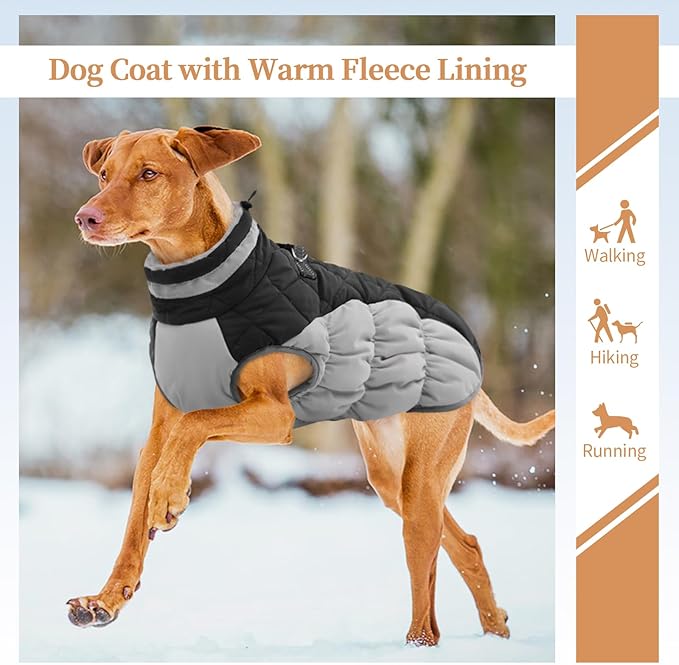 OUOBOB Dog Jackets for Medium Dogs,Medium Dog Coat,Warm Pet Winter Coat Zip Up Back,Waterproof Dogs Jacket with D-Ring,Pet Cold Weather Coats with Fleece Lined, Snowsuit Pug Boston Terrier,Black,M