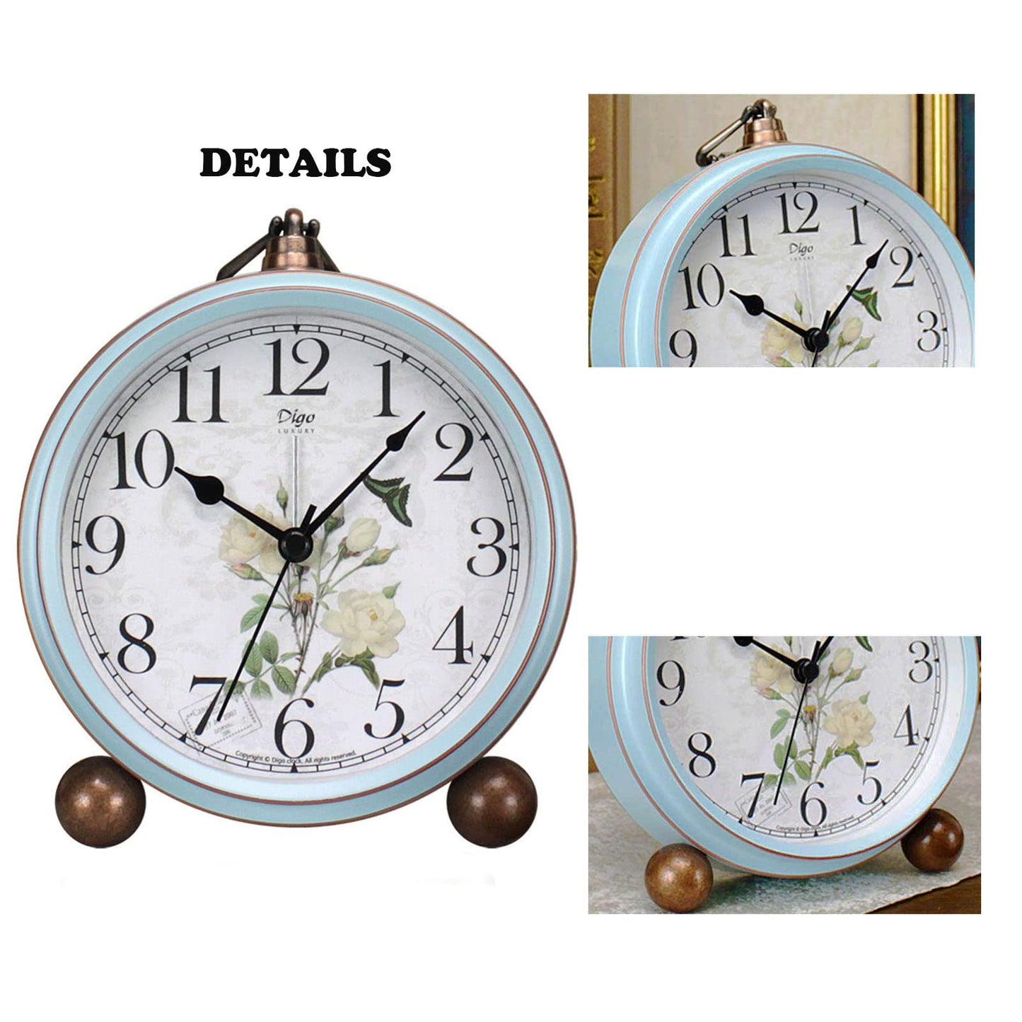 Maxspace 5.2in Desk Clock, Retro Silent Analog Clock Non-Ticking & Battery Operated with Quartz Movement,Clock Decor for Bedroom Living Room