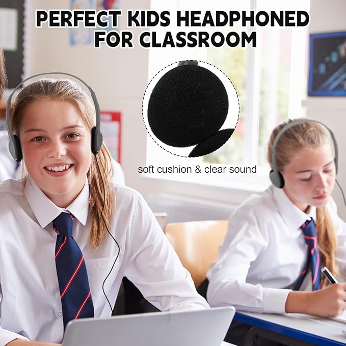 Konohan 10 Pack Headphones Bulk Headphone for School Classroom Student Wired Headphones Adjustable with 3.5 mm Jack for Adults (Grey)