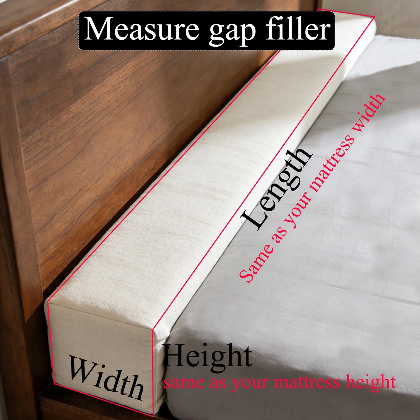 Barpoullar 54x8x4 Inch Headboard Gap Filler with Foam Space Filler Between Bed and Wall Bolster Pillow Bed Gap Filler Full Size, Beige