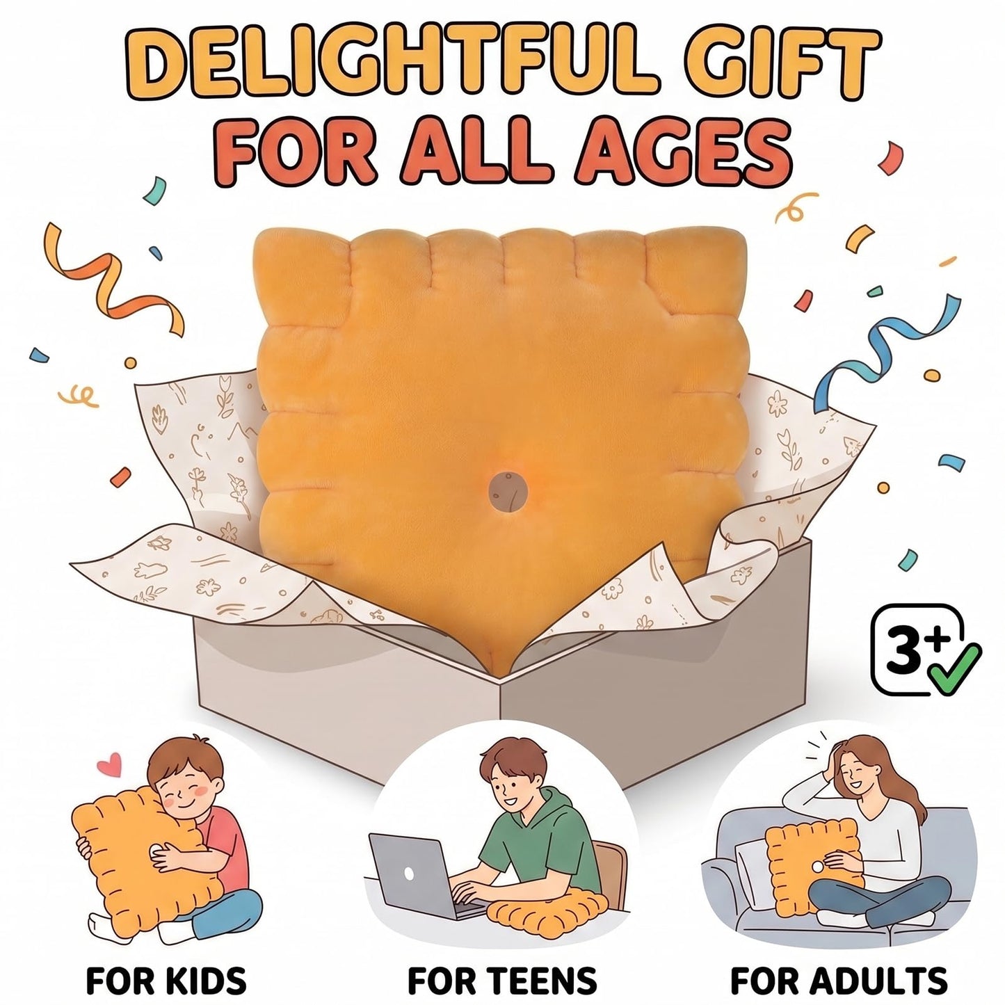 Cheese Cracker Plush Pillow – Soft High-Density Velvet Stuffed Snack Pillow, Baked Snack Cracker Shape, Cute Food Plush Cushion for Kids & Adults, Sofa Bed Travel Decor, 10.24 x 10.24 in
