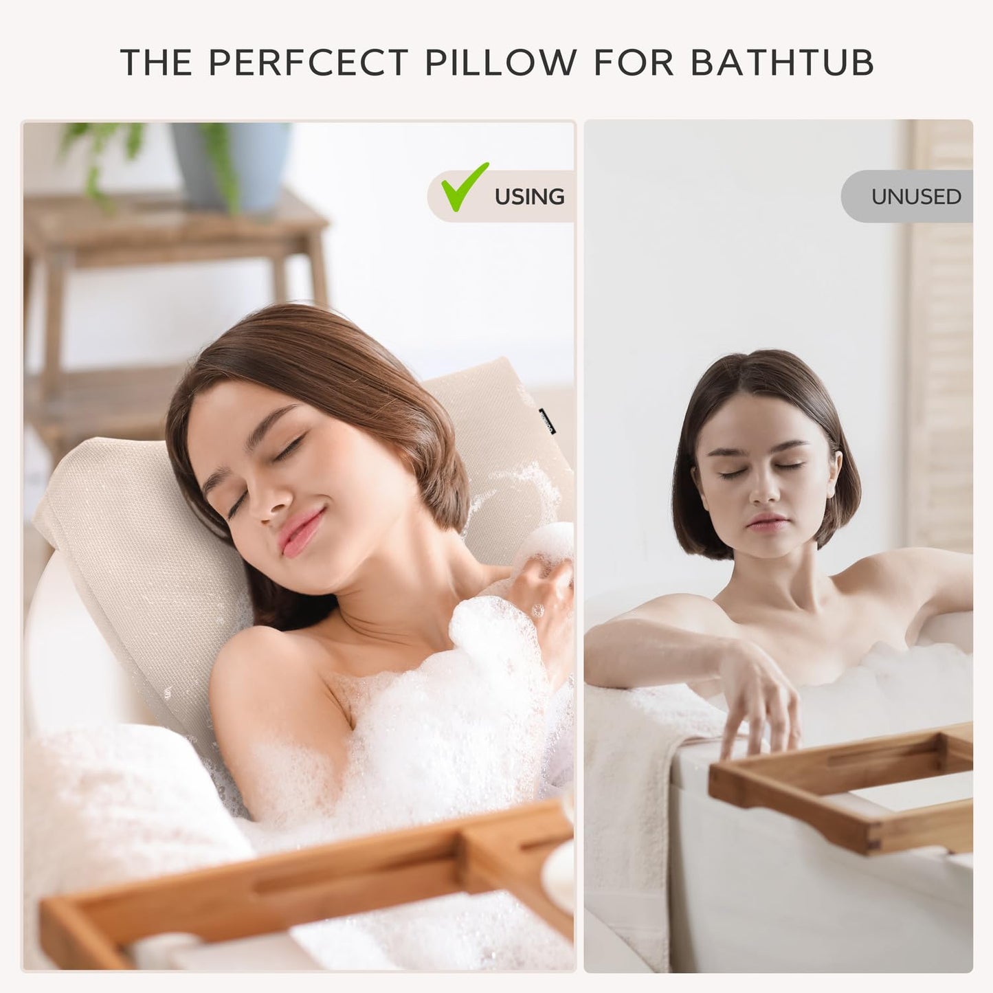 Nunuoo Bath Pillows for Tub Neck and Back Support,Bathtub Cushion backrest headrest Neck Pillow,tub Pillow for Bathtub,3D Mesh Core,Breathable,Quick-Drying,Ergonomic Comfort (Pearl