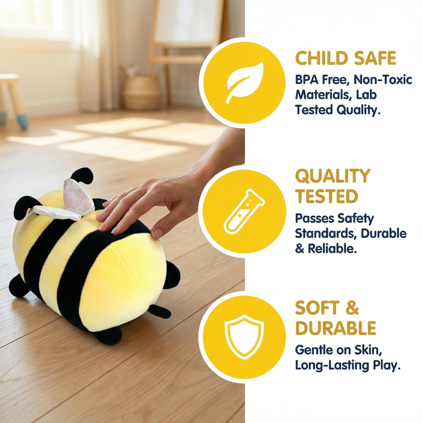 AIXINI 5 in 1 Plush Pillow Toys Set - Pink Salamander, Keji Pig, Bee, Strawberry, Panda, Cute Stuffed Animals Pillows for Kids, Soft Cartoon Bedroom Decor Gifts (bee, Medium Size)