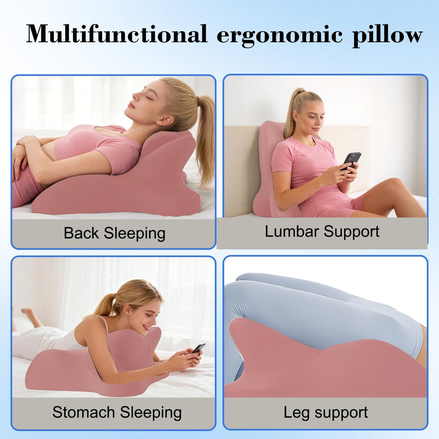 CanVrinxol Oversized 27-Degree Couples Pillow - 5-in-1 Memory Foam Wedge for Neck Alignment, Zoned Support for Arm & Shoulder, Phone Reading, Leg Elevation - Washable Cover (Pink)