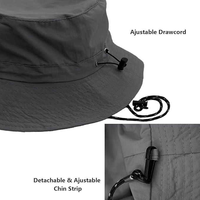 woogwin Waterproof Bucket Rain Hat with Chin Strap Quick Dry Packable Boonie Sun Hat Safari Hat UV Protection