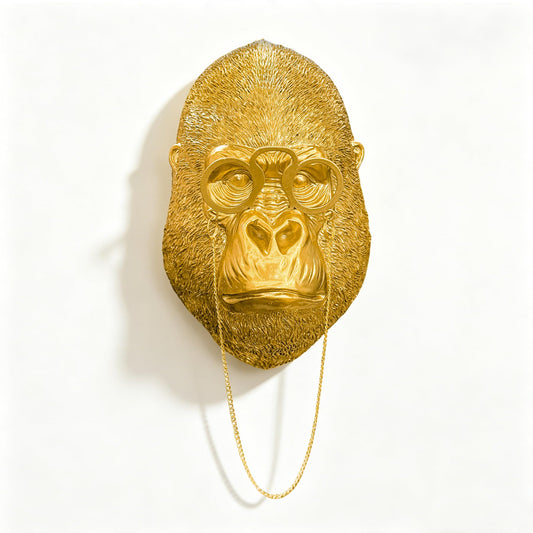 Juedawyal Gold Animal Head for Wall, Resin Gorilla Animal Heads Wall Decor Sculpture Vintage Wall Art for Eclectic Gallery Wall Entryway Bar Living Room Home Office