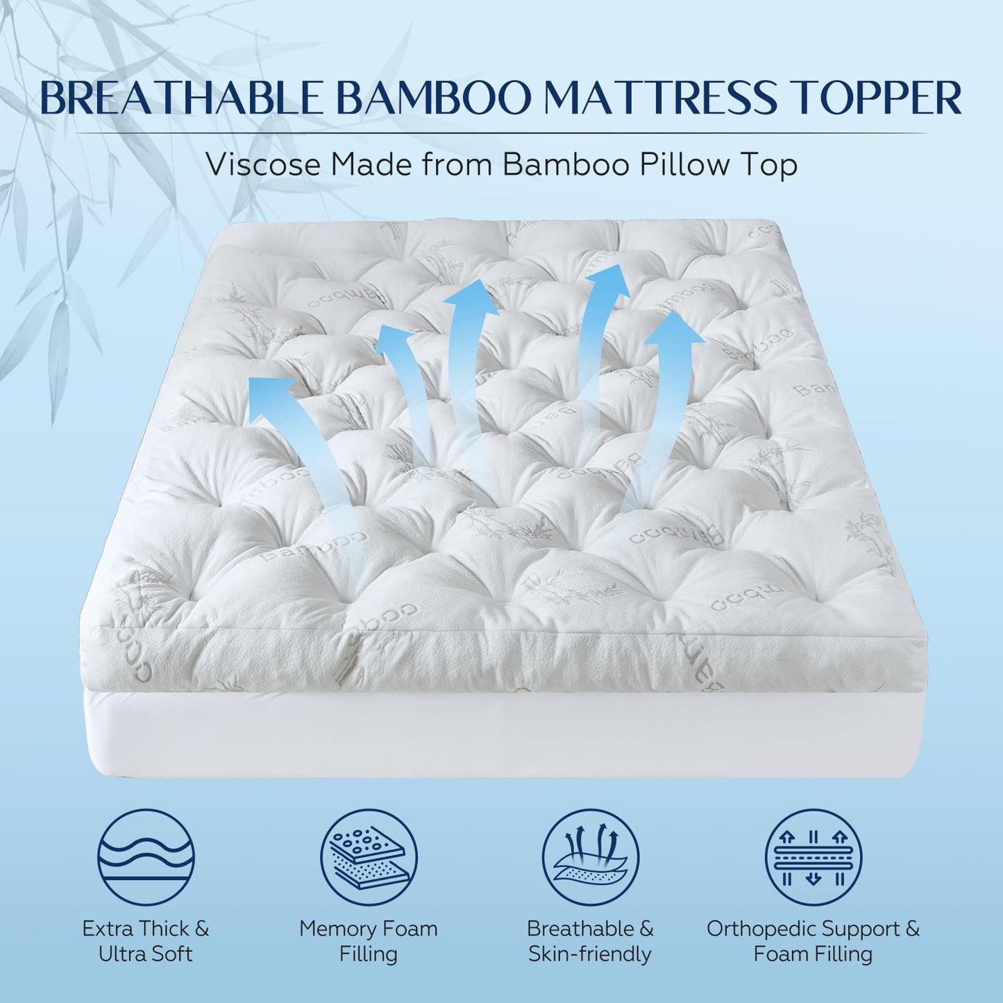 5 Inch Queen Mattress Topper Viscose Derived from Bamboo,Extra Thick Pillow Top Mattress Pad Queen Size,Cooling for Hot Sleepers,Memory Foam Filling for Pain Relief,White