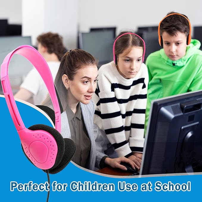12 Pack Classroom Headphones for Kids, Multi Color Bulk Headphones for Classroom Wired Over The Ear Headphones Adjustable with 3.5 mm Jack for School Library Student Children
