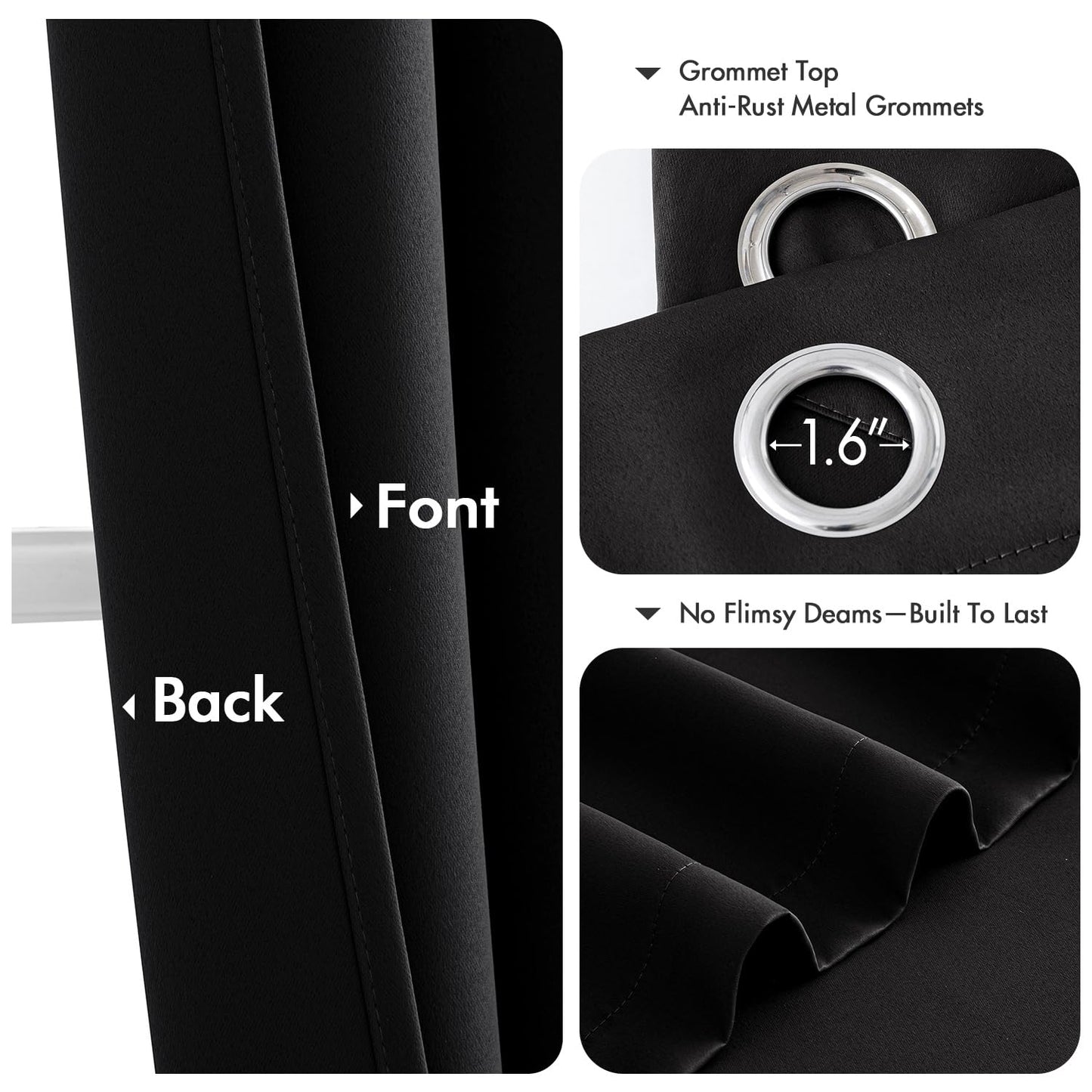 MIULEE Blackout Curtains for Bedroom Living Room 2 Panels, Thermal Insulated Room Darkening Drapes Grommet Noise Reducing Light Blocking Window Treatments 63 Inches Long 40x63 Inch Black