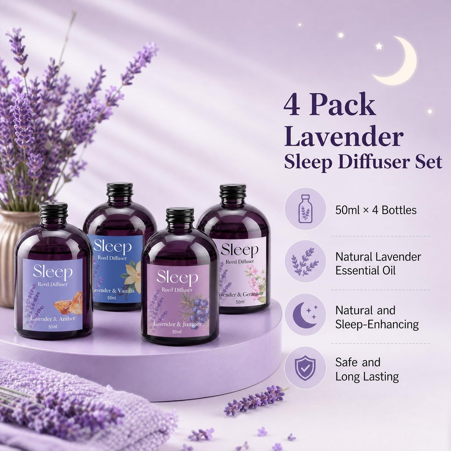 SCENTORINI Reed Diffuser Set, 6.76oz, Lavender Essential Oil Diffuser, Summer Fragrance Reed Diffuser with 24 Sticks for Bedroom Sleep, Spa Relax, Home Fragrance Bathroom Hotel Decor