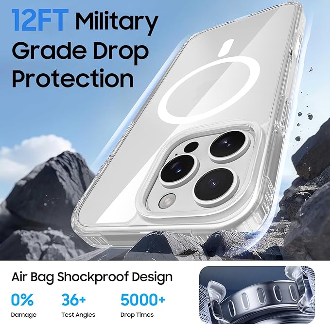Ntwinro Magnetic for iPhone 16 Pro Max Clear Case (Compatible with MagSafe) with Blue Detachable Wallet & Card Holder for 3 Cards [RFID Blocking] Military Grade Protective Slim Phone Cover