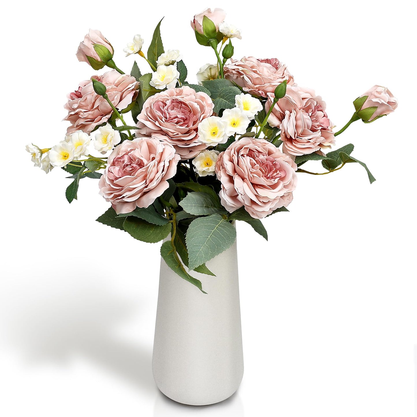 Tobilu Fake Flowers in Ceramic Vase, Artificial Pink Flower Bouquet with Vase Floral Arrangements for Mantel Dining Table Coffee Table Centerpieces - Dusty Pink