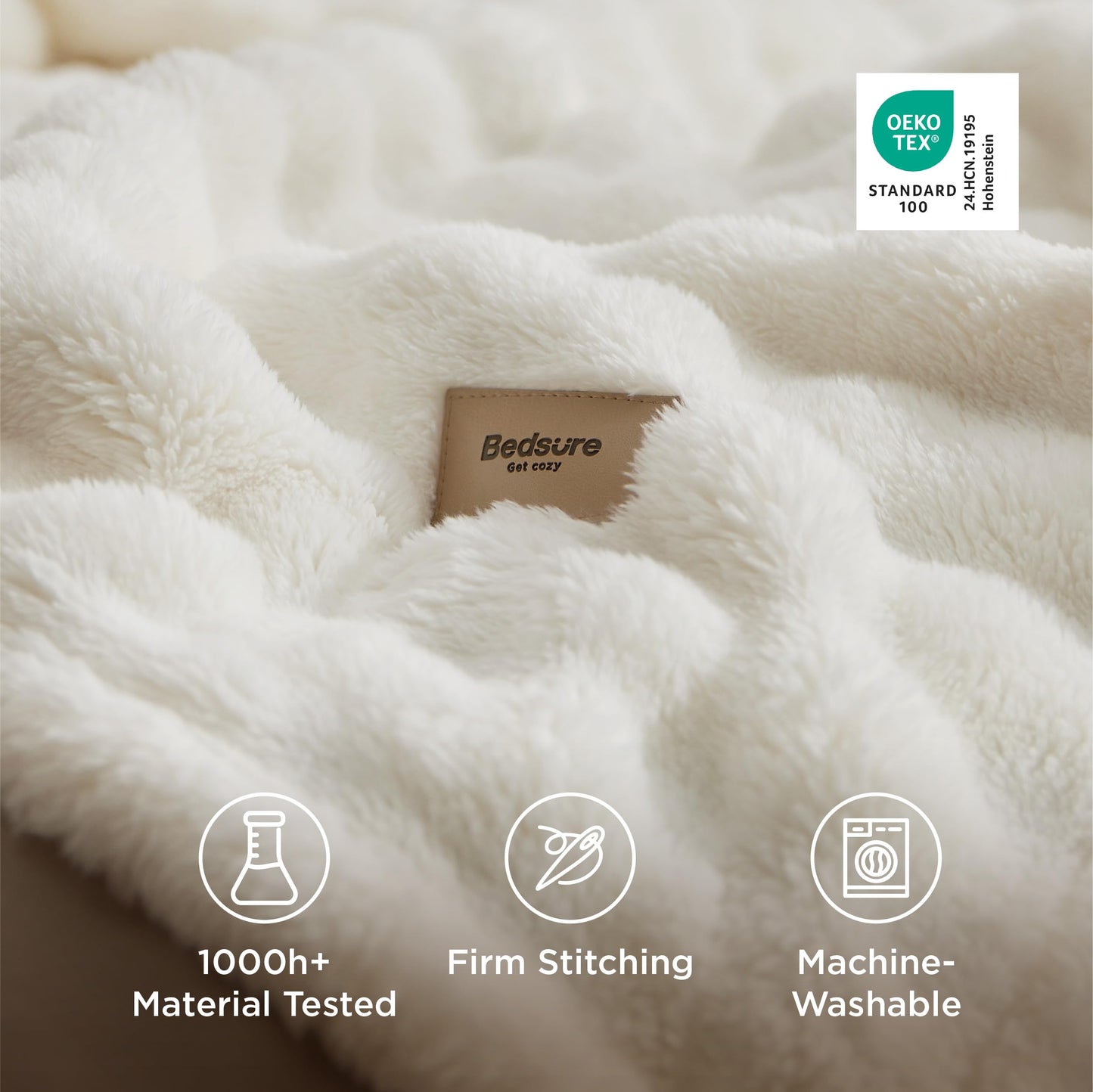 Bedsure Queen Size Blanket 3D Fleece Bubble Queen Blankets for Bed - White Blanket for Bed Sofa Room Decor - Luxury Soft Cozy Gifts for Women Girls, Lightweight, Off White, 90"×90"