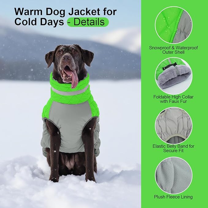 OUOBOB Warm Dog Coats For Large Dogs, Waterproof Dog Jacket With Harness, Zipper Clousure, Fleece Lining, Turtleneck, For Cold Weather Outdoor Walks, Pet Snowsuit For Beagle, Cocker Spaniel, Corgi- XL