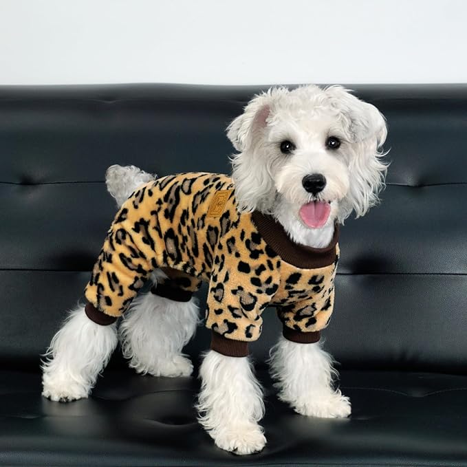 XPUDAC Dog Sweater Leopard Fleece Dog Pajamas for Small Medium Dogs Girl Boy Pet Winter Clothes for Winter Christmas(Medium)