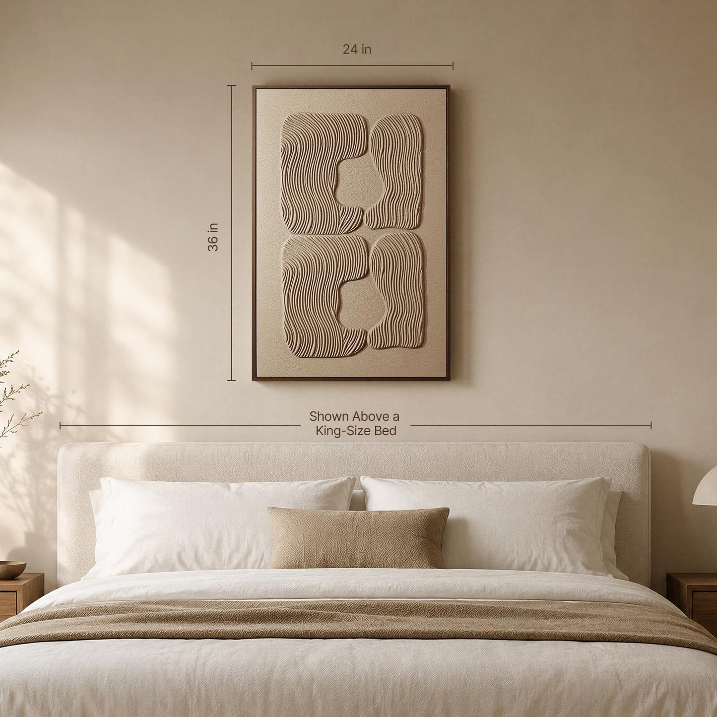 3D Textured Wall Art for Living Room, 1 Piece Wabi Sabi Abstract Sandstone Relief Artwork with Solid Catalpa Wood Frame, Minimalist Abstract Pictures for Hallway Entryway, Warm Oatmeal Beige, 24x36 In