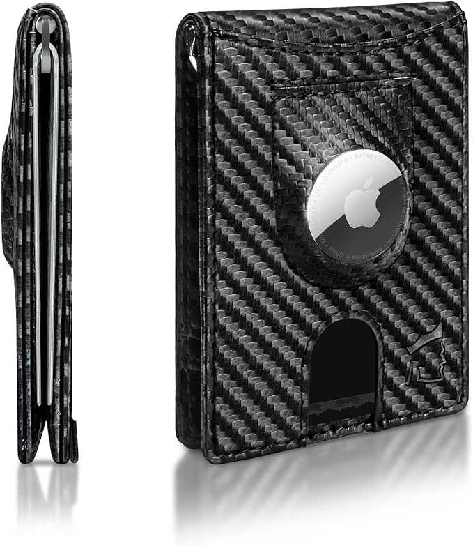 Kingly Trace Airtag Wallet for Men - Smart RFID Blocking Leather Wallet with Airtag Holder & Money Clip - Minimalist Trackable Design with Pull Tab - Secure Wallets