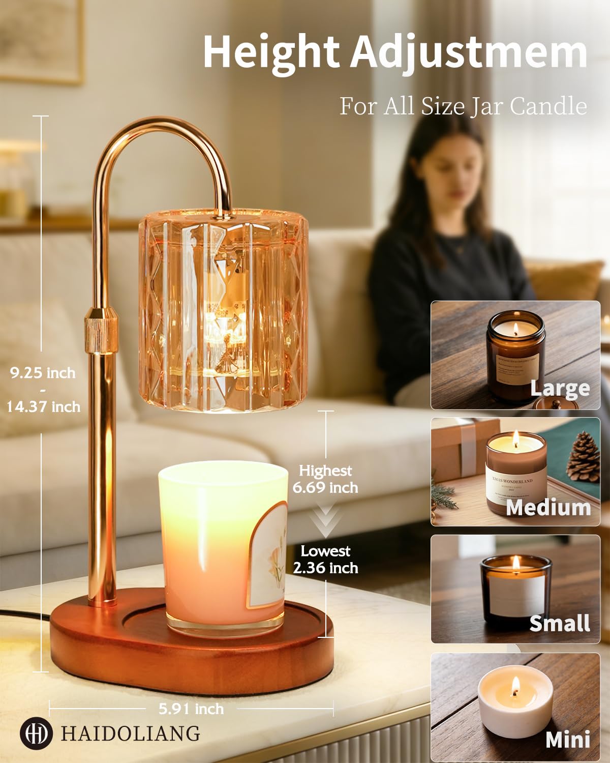 HAIDOLIANG Candle Warmer Lamp with Timer - Adjustable Height and Stepless Dimmable, Birthday Gifts for Women/Mom, Unique Teacher Appreciation Gifts