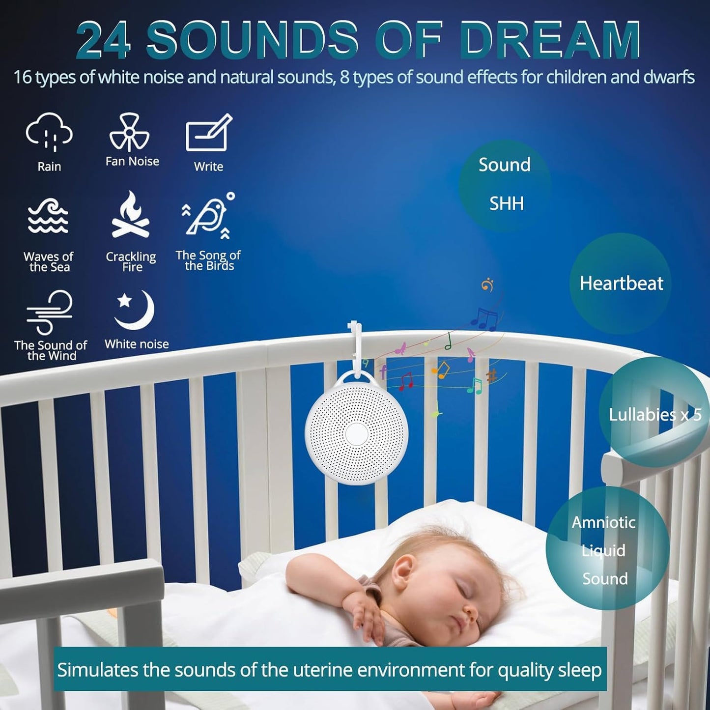 YGiTK Portable White Noise Machine for Baby & Adults, 24 Soothing Sounds Sleep Sound Machine with Night Light, Timer & Memory Function, USB Rechargeable Portable Sound Machine for Travel Home Office