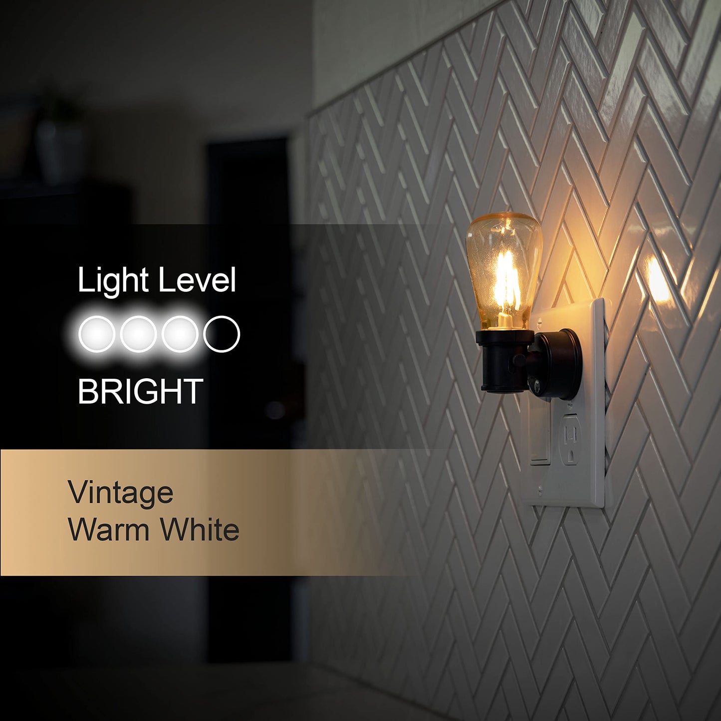 GE Vintage LED Edison Night Lights Plug Into Wall, 2-Pack, Dusk to Dawn Auto Sensor, Warm White, Adjustable Brightness Plug in Nightlight with Manual On/Off/High/Low Switch, Perfect for Adults