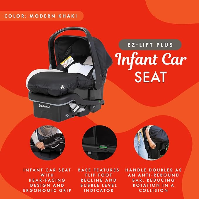 Baby Trend EZ-Lift 35 Plus Ergonomic Lightweight Rear-Facing Infant Car Seat with Multi-Position Base and Cozy Cover, Modern Khaki
