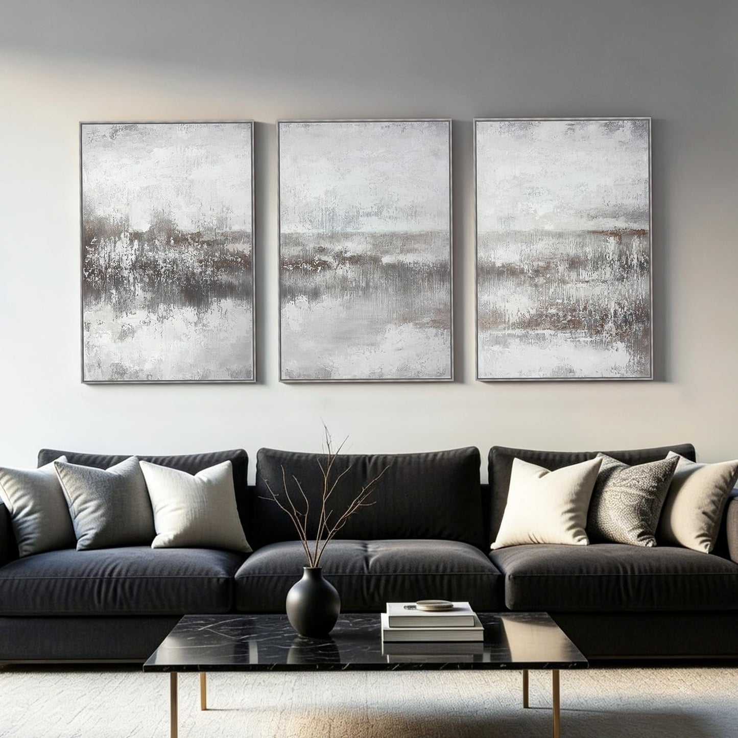 SAFERRYHOME Abstract Textured Wall Art Hand Painted, Large Modern Landscape Framed Canvas Wall Decor, Neutral Minimalist Gray Brown Painting Artwork for Home Office Living Room, 24"x36"x3
