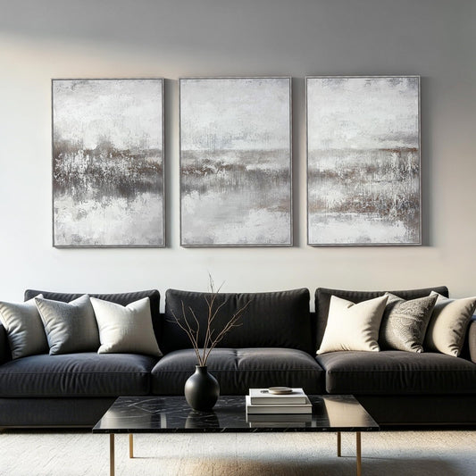 SAFERRYHOME Abstract Textured Wall Art Hand Painted, Large Modern Landscape Framed Canvas Wall Decor, Neutral Minimalist Gray Brown Painting Artwork for Home Office Living Room, 24"x36"x3
