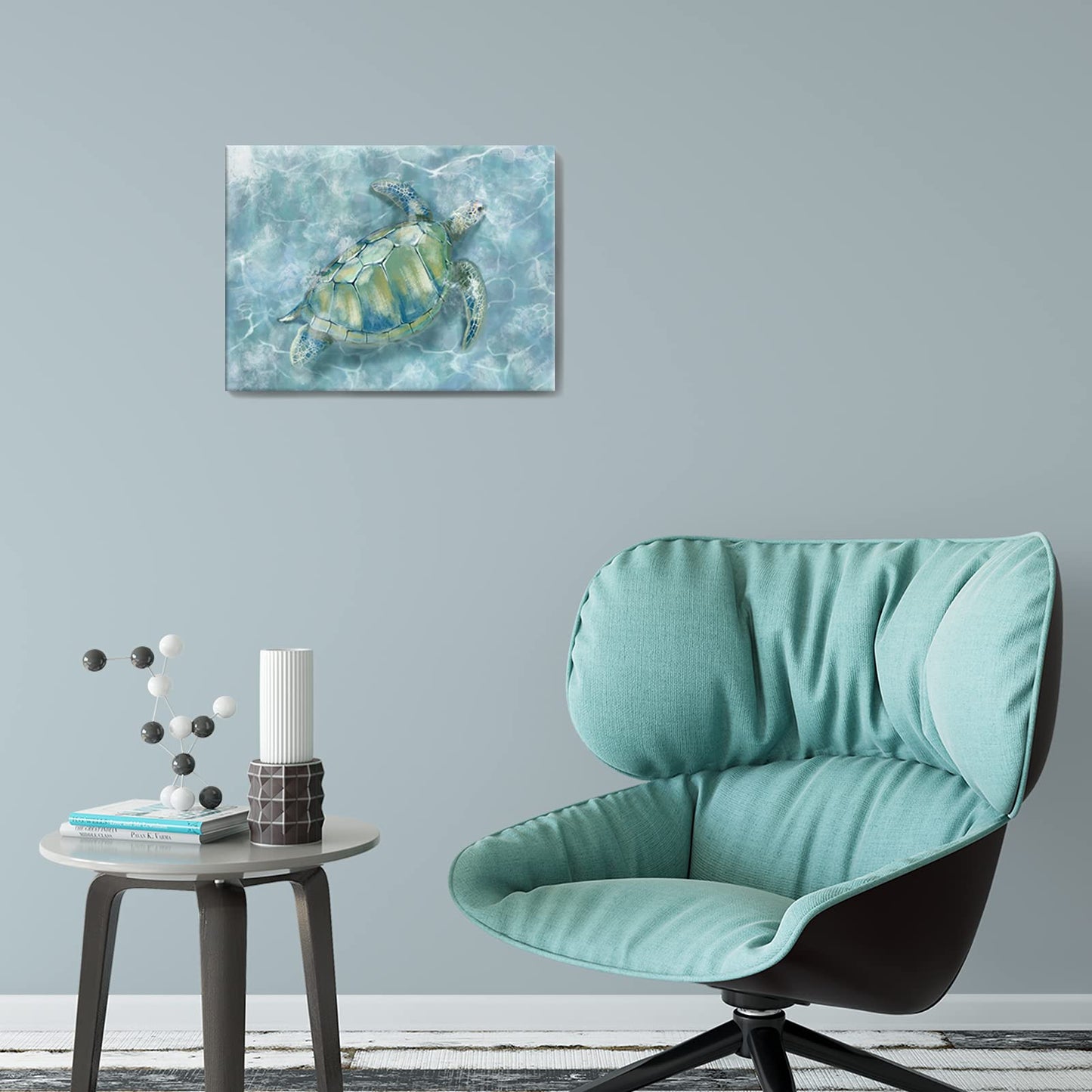 YJYart Bathroom Wall Decor Canvas Wall Art for Bedroom Sea Turtle Pictures Blue Coastal Room Decorations Artwork Green Turtle Wall Decorations 16” x 24”