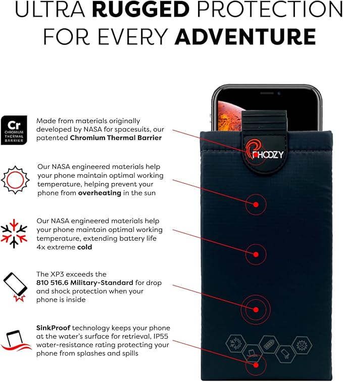 PHOOZY XP3 Ultra-Durable Thermal Phone Case for Extreme Cold | Insulated Phone Case Extends Battery Life 4X | Snowboard & Ski Gear | As Seen on Shark Tank | Medium - Black
