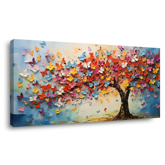 Butterfly Tree Canvas Wall Art Colorful Tree of Life Canvas Oil Painting Prints for Living Room Office Abstract Butterflies Tree Wall Décor Artwork Family Bedroom Farmhouse Décor,Ready to Hang ( 20x40 Inches)