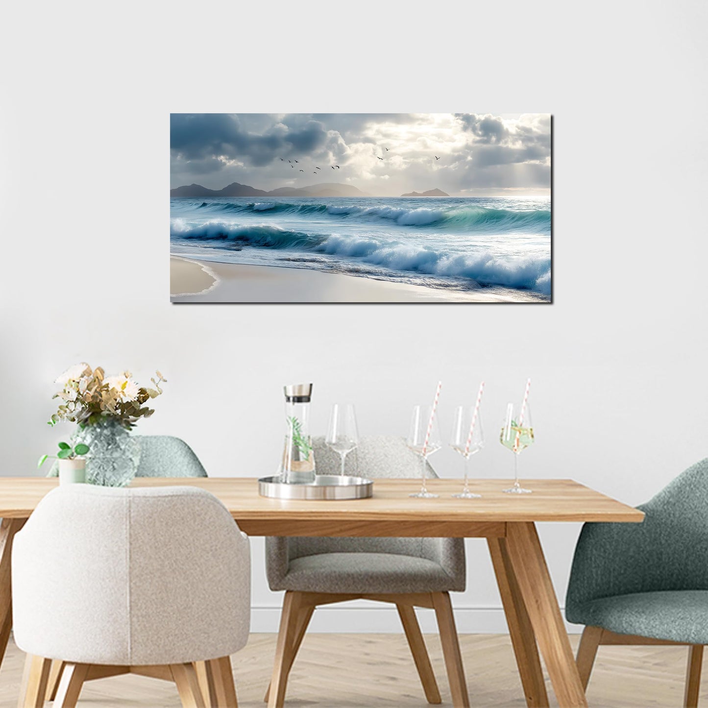 Tarfupth Large Ocean Wall Art for Living Room 20"x40" Blue Coastal Beach Canvas Prints Modern Seascape Wave Artwork for Bedroom Bathroom Office Home Decor Ready to Hang