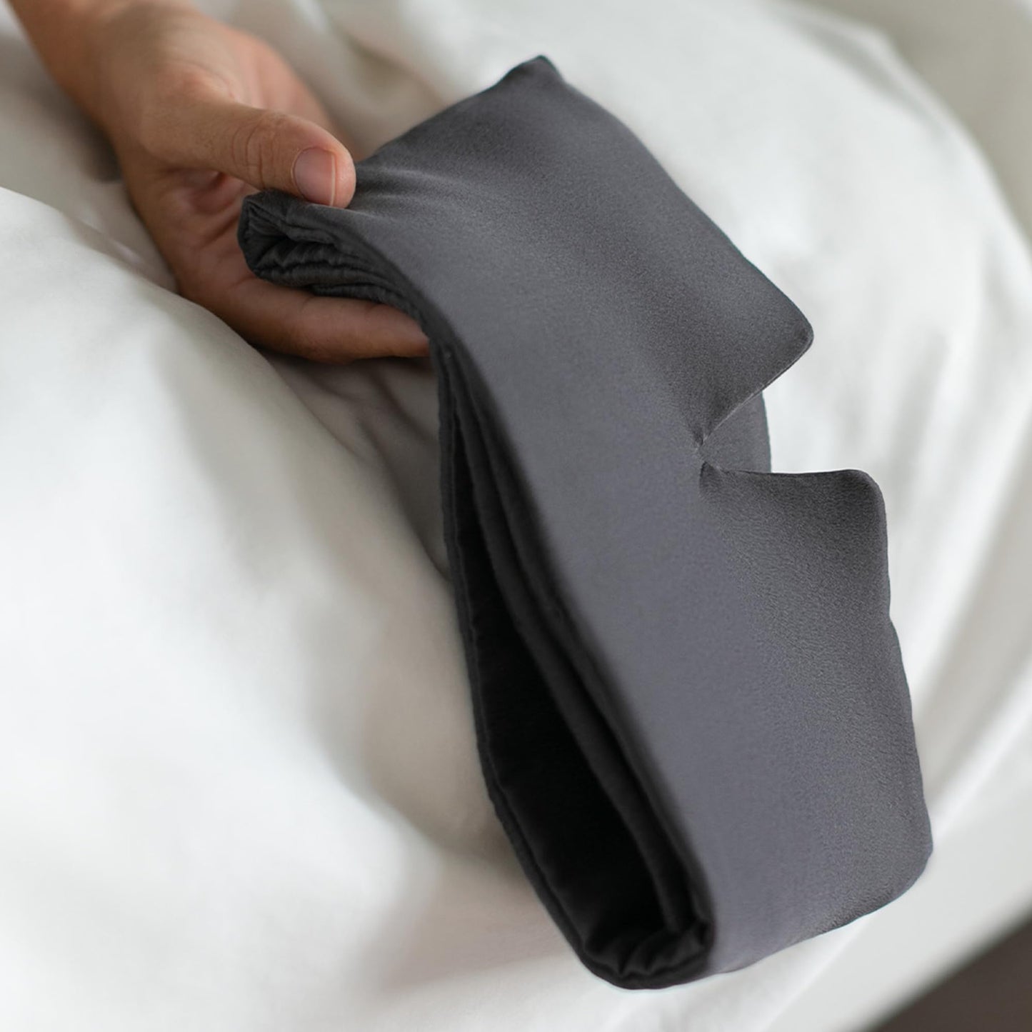 Baloo Silk Weighted Sleep Mask (Grey - 0.6 lb) | Light Blocking & Sound Muffling Eye Mask for Sleeping | Cool, Soft & Comforting
