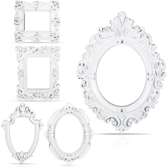 Yalikop 5 Pcs 4.9 x 4 Small Vintage White Frames for Craft DIY Decoration, Mini Ornate Resin Photo Frames Bulk for Refrigerator Wedding Christmas Jewelry Display Photo Holiday Party Invitation