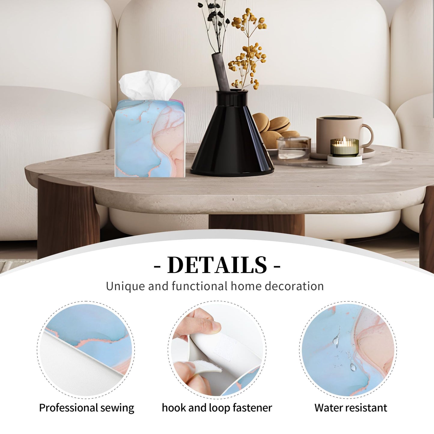 POIUBLE Fluid Art Tissue Box Holder Pink and Blue Marble Tissue Box Cover Square Leather Tissue Holder Organizer Portable Decorative Facial Paper Case for Home Office Bathroom Vanity Countertop