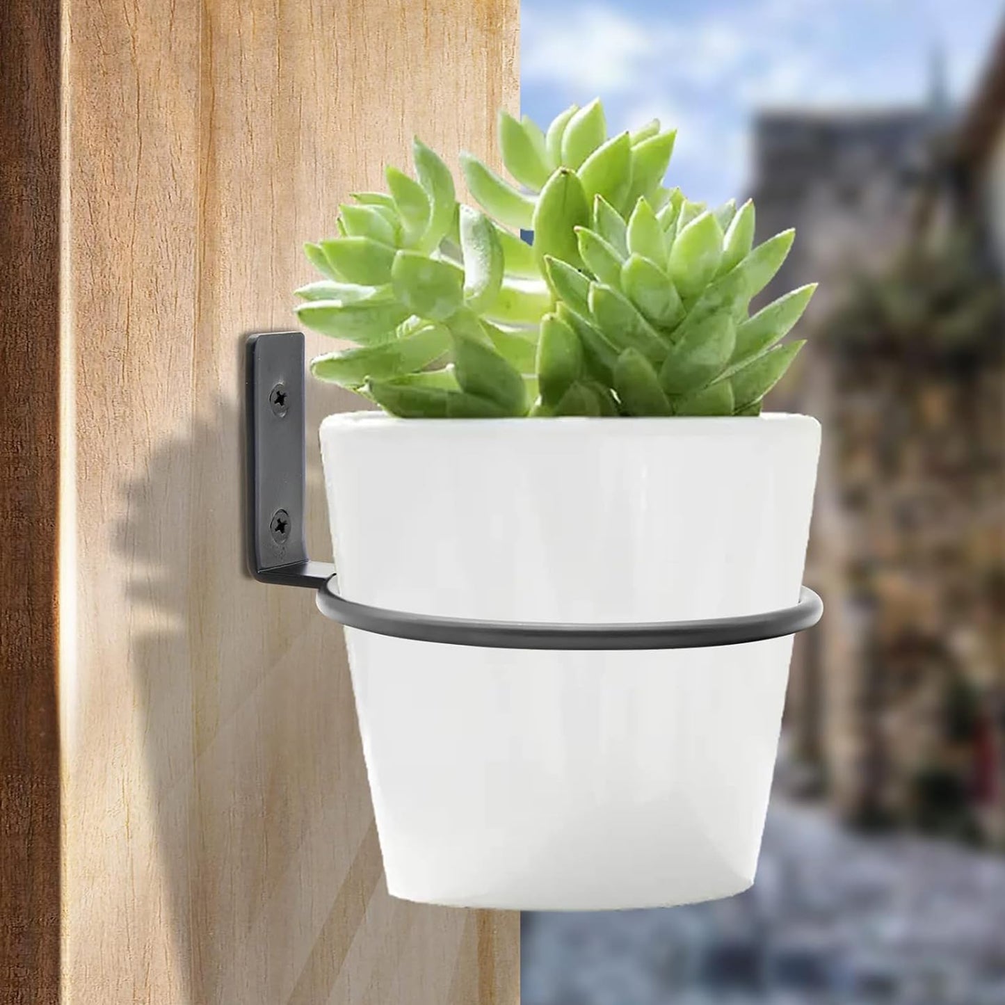 Jiozermi 6 Pack 6 Inch Flower Pot Holder Ring, Wall Mounted Metal Planter Hanger, Matte Black, Iron