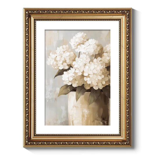 ARPEOTCY Vintage Gold Framed Wall Art Decor, 11x14 Inch,Bathroom Picture Decor Aesthetic, White Hydrangeas Prints, Farmhouse Floral Art for Living Room Bedroom,