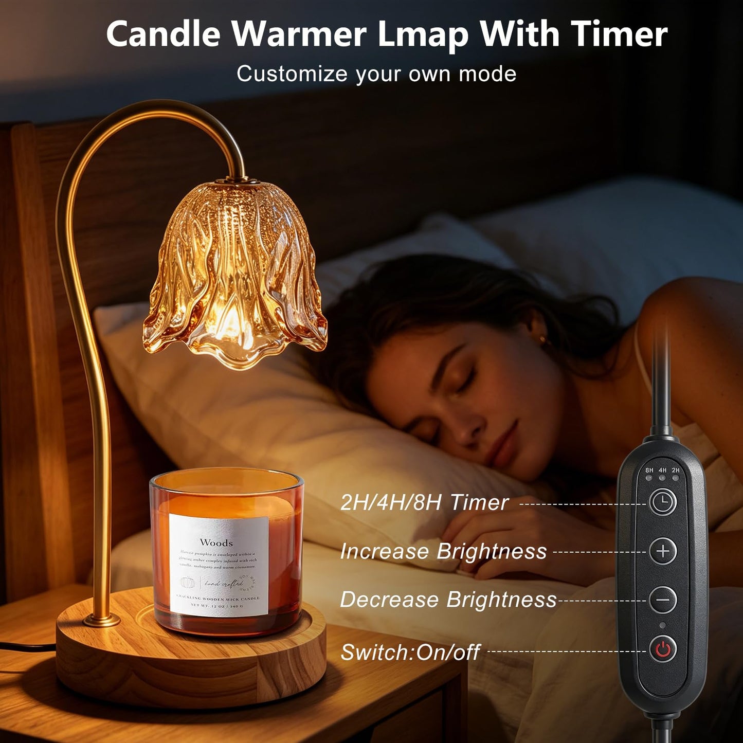 Candle Warmer Lamp with Timer 2 Bulbs Dimmable decorative floral Candle Warmer for Home Decor House Warming, Wax Melt Warmer for Scented Wax, Birthday Housewarming Mother's Day Decoration Her Him