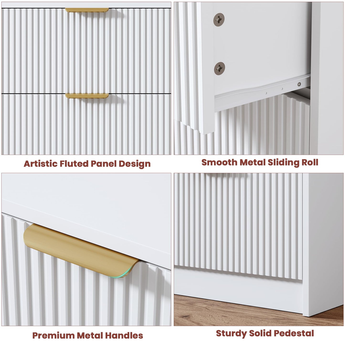 Garvee 9 Drawers Dresser for Bedroom - 59" Wide Modern Fluted Chest of Drawers with Golden Metal Handles, Large TV Stand Multi-Function Home Organizer for Living Room, Entryway, Hallway, White