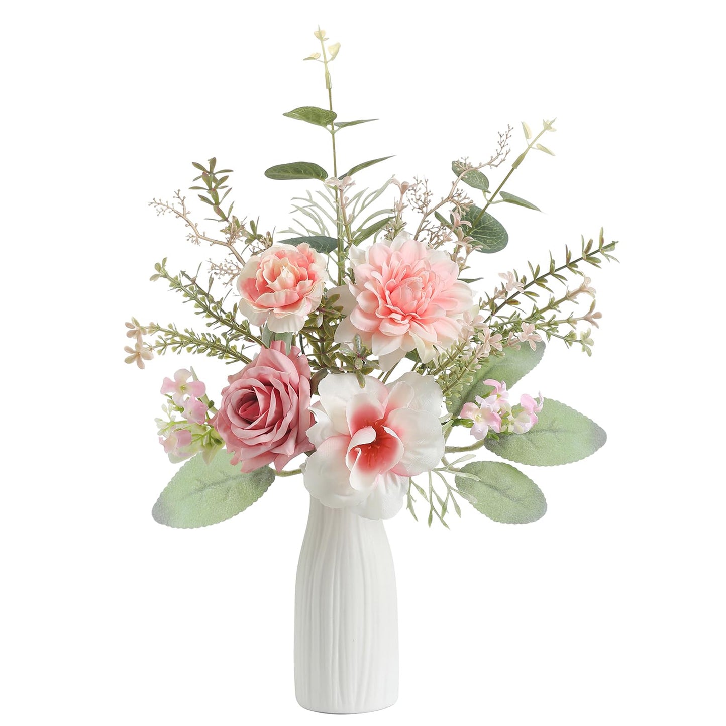 GAATEEK Small 11" Artificial Flowers in Ceramic Vase - Pink Silk Flower Centerpiece for Dining Table, Office, Wedding & Farmhouse, Home Decor Gifts