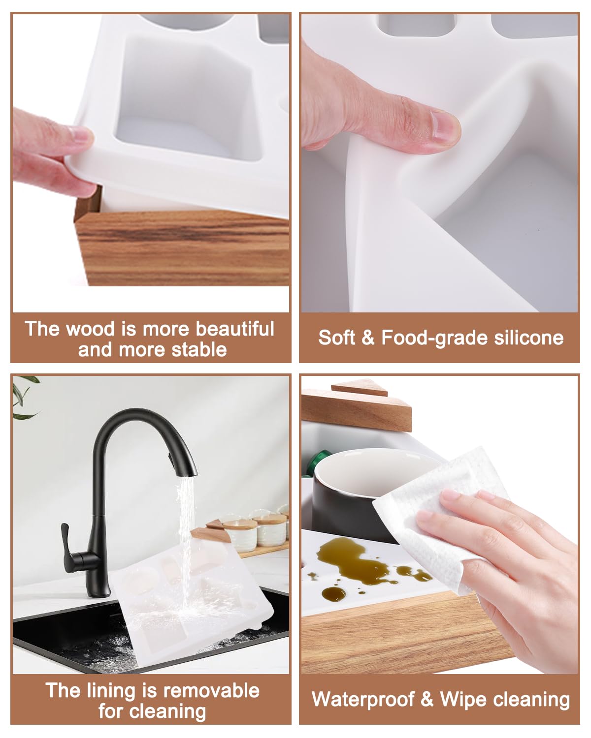 Couch Cup Holder Tray, Silicone Acacia Wooden Couch Caddy with Cup Holder for Snacks, Drinks, Remotes, Waterproof Cup Holder for Couch, Organizer, Couch Drink Holder, Pillow